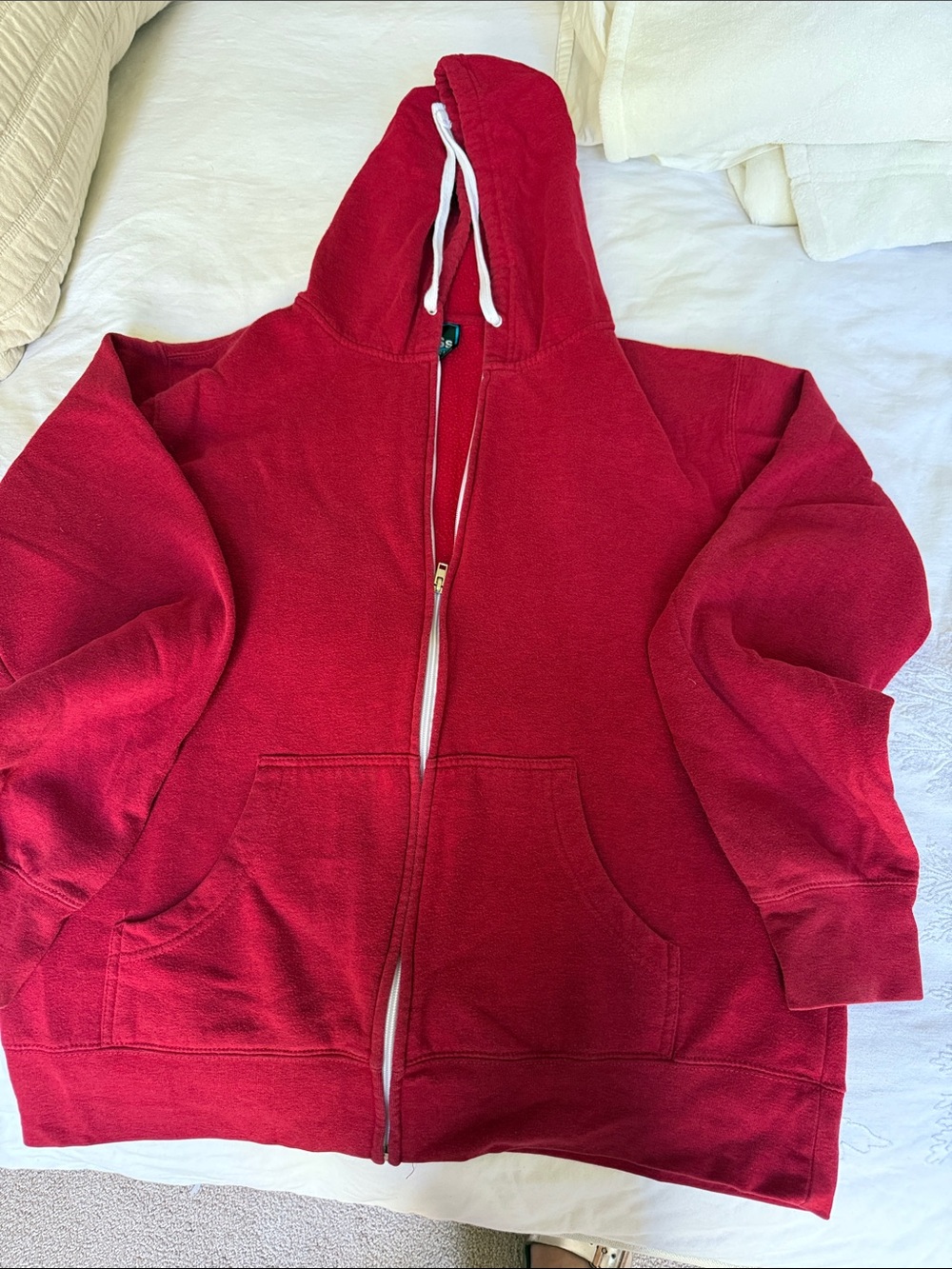 Red Full-Zip Hooded Sweatshirt with Drawstring